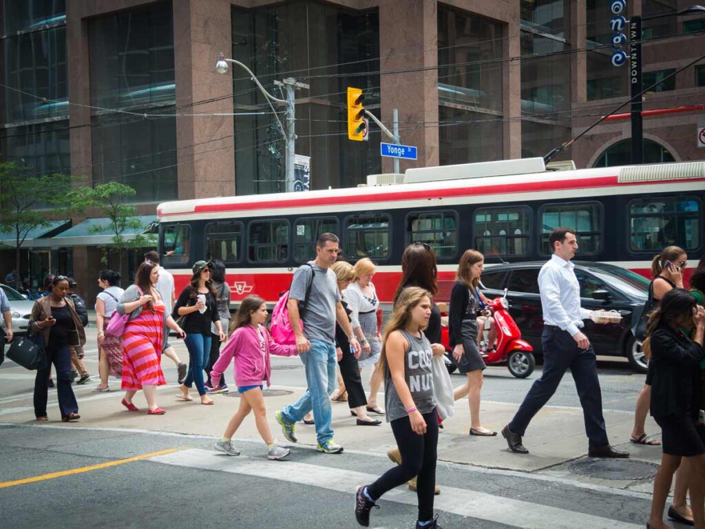 CLRV streetcar and pedestrians on Yonge St. in Toronto